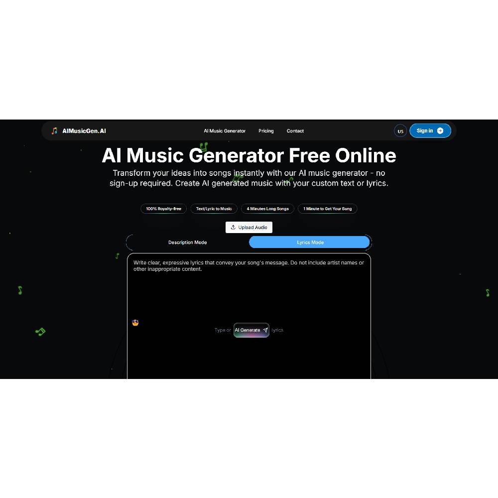 AIMusicGen.ai – AI Music Generator from Text & Lyrics