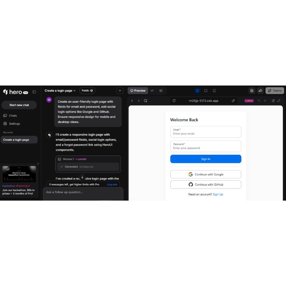 HeroUI Chat – AI React & Tailwind UI Code Generator