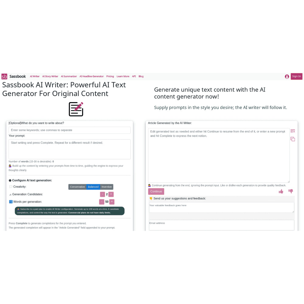 Sassbook AI Writer – AI-Powered Content Creation Assistant