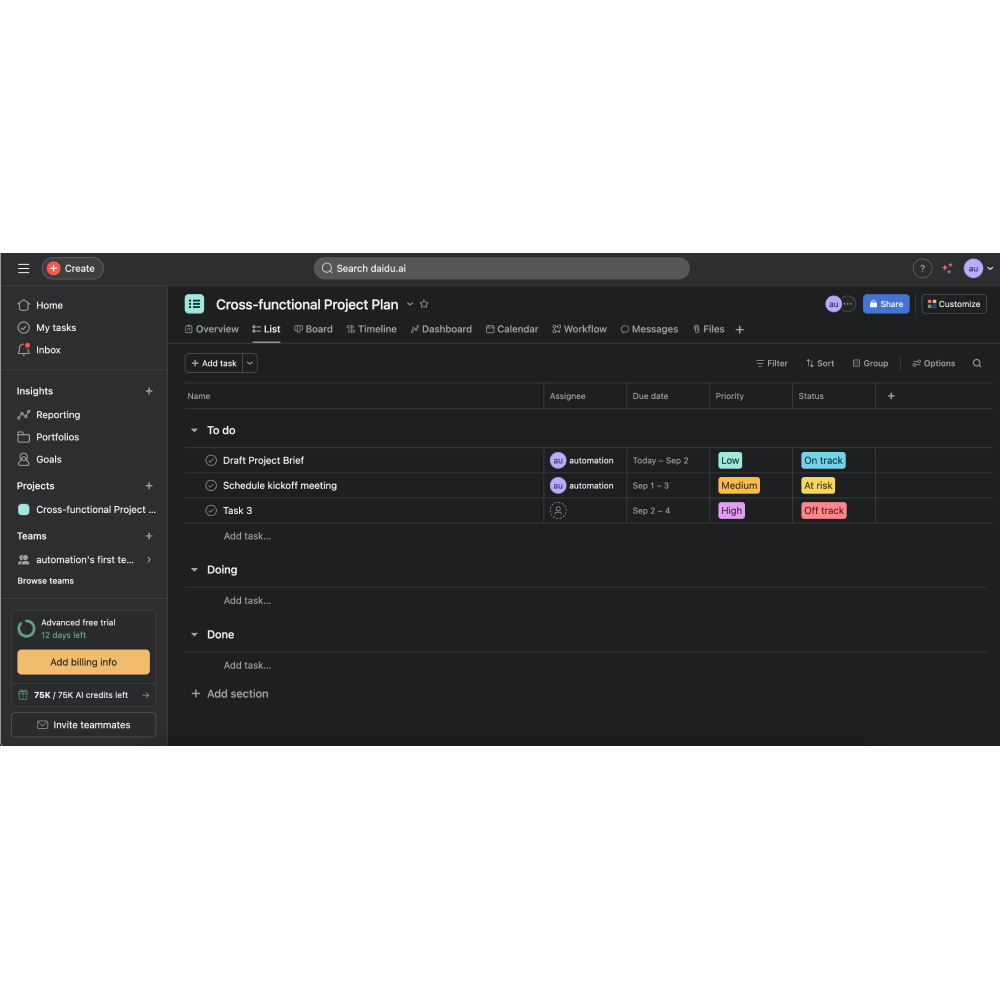 Asana – AI-Enhanced Work Management Platform