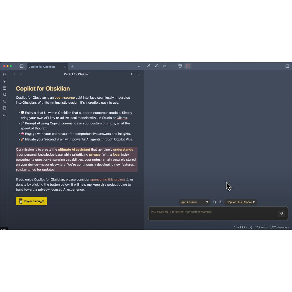 Obsidian Copilot – AI-Powered Personal Knowledge Management Assistant