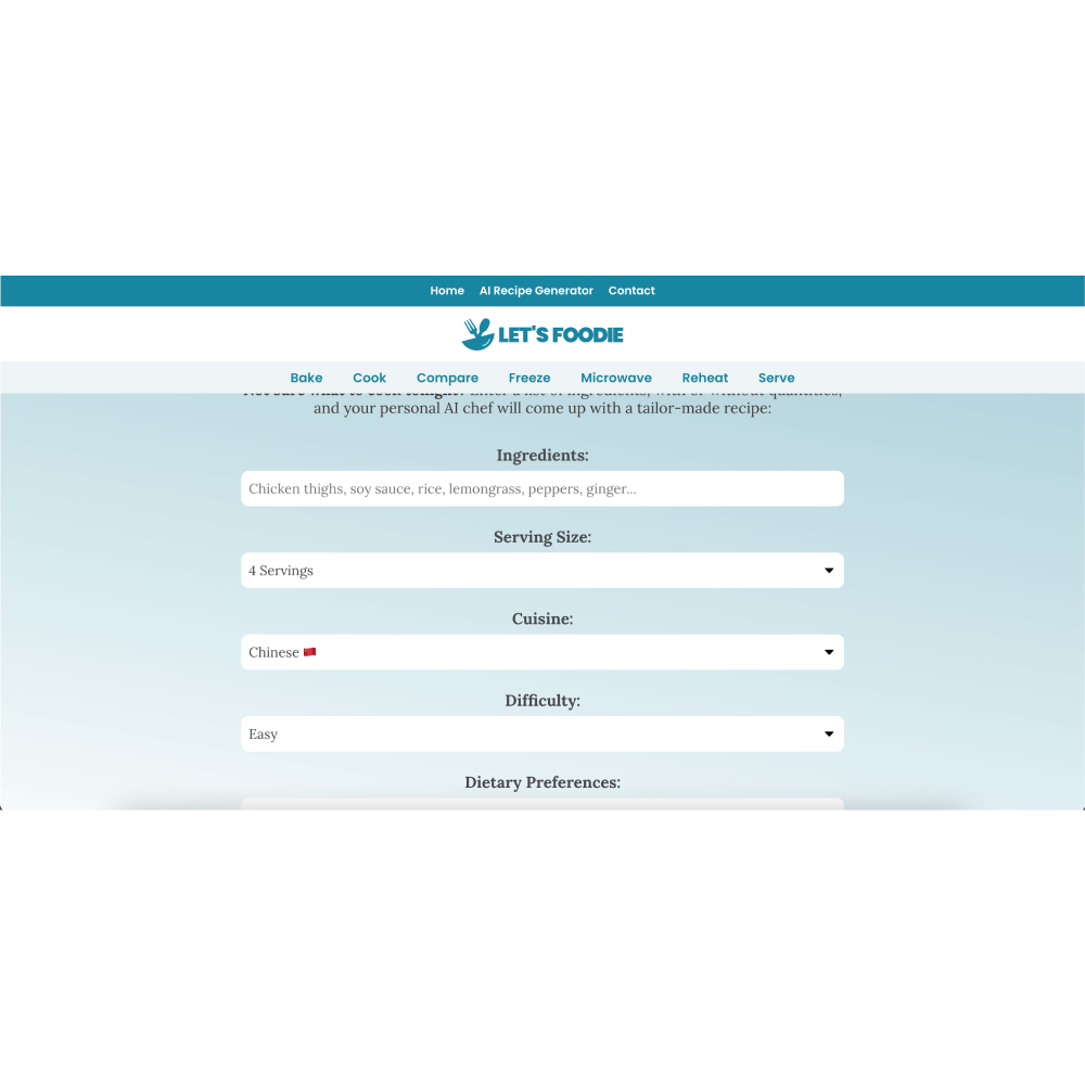 Let's Foodie – AI-Powered Recipe Generator