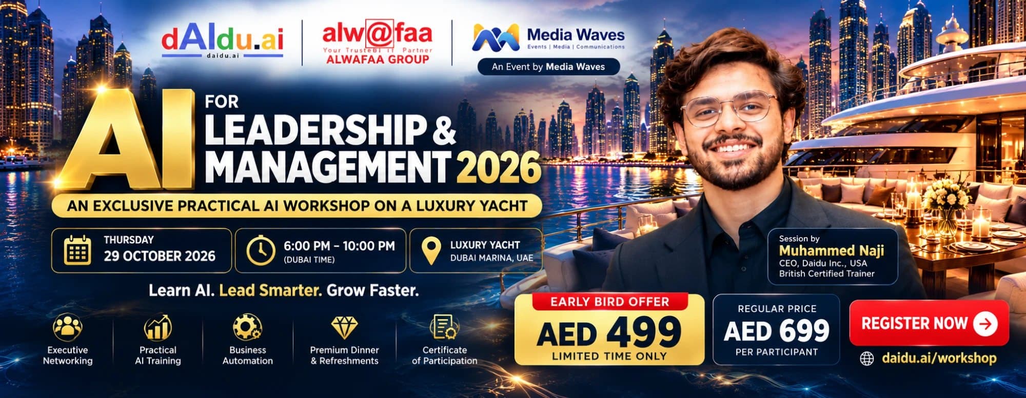 AI for Leadership & Management 2026 poster — Banner (LinkedIn / web)