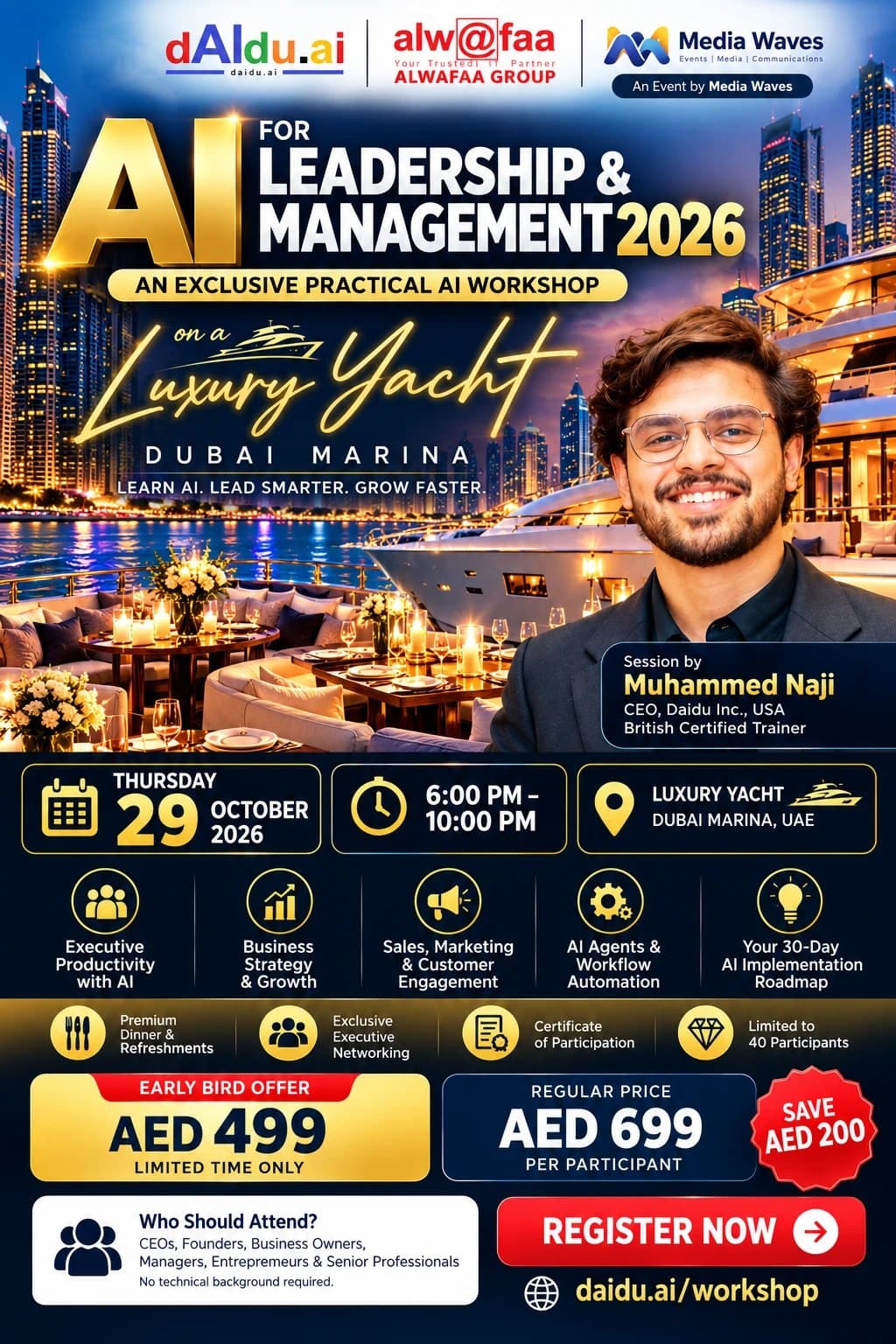 AI for Leadership & Management 2026 poster — Portrait (Stories / print)
