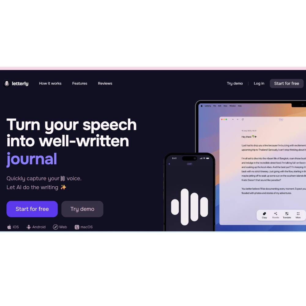 Letterly – AI Voice-to-Text Assistant for Notes, Messaging & Journaling