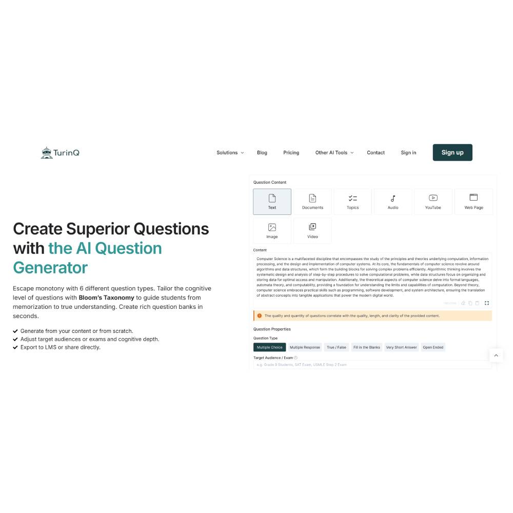TurinQ — AI Question and Quiz Maker for Educators and Learners