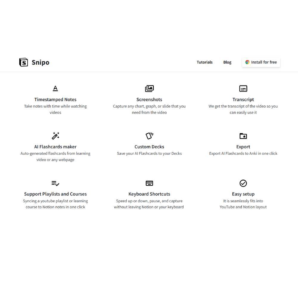 Snipo — AI Video Notes to Notion and Flashcard Maker