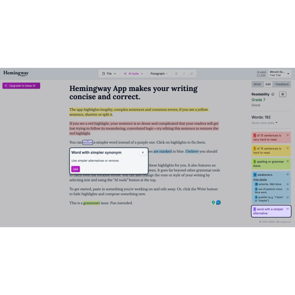 Hemingway Editor – AI Writing & Readability Enhancement Tool