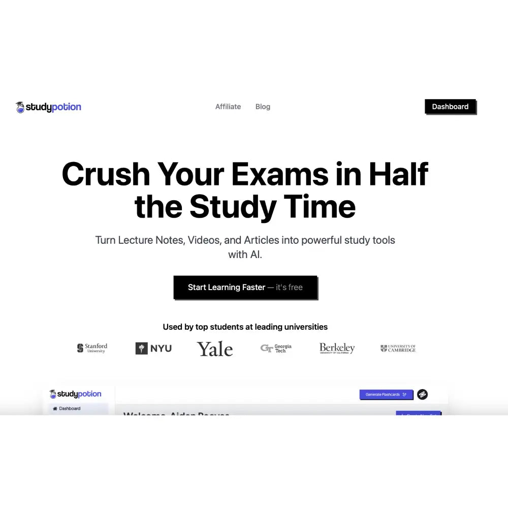 Study Potion AI — Intelligent Study Companion for Notes, Quizzes, and Revision