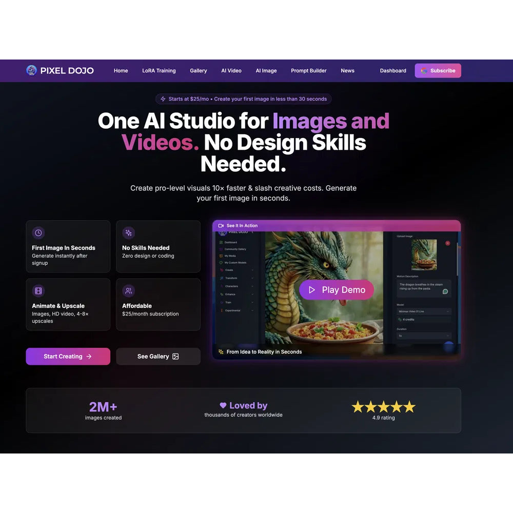 PixelDojo – AI Creative Suite for Image & Video Generation