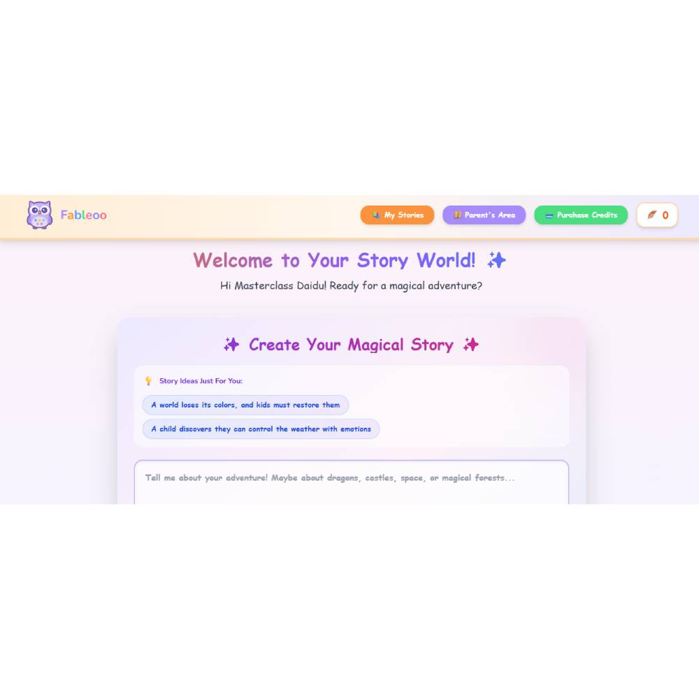 Fableoo – Interactive AI Story Creation for Kids & Families
