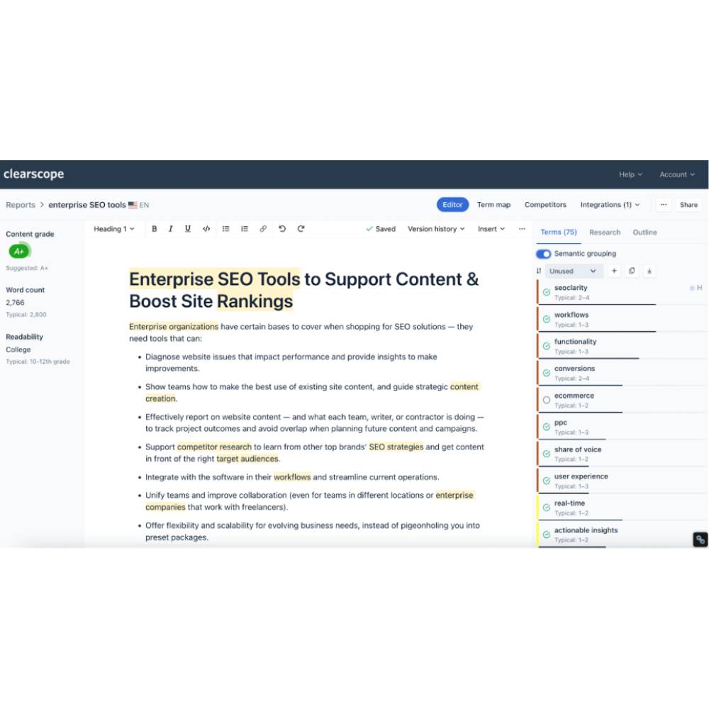 Clearscope – SEO Content Optimization Platform
