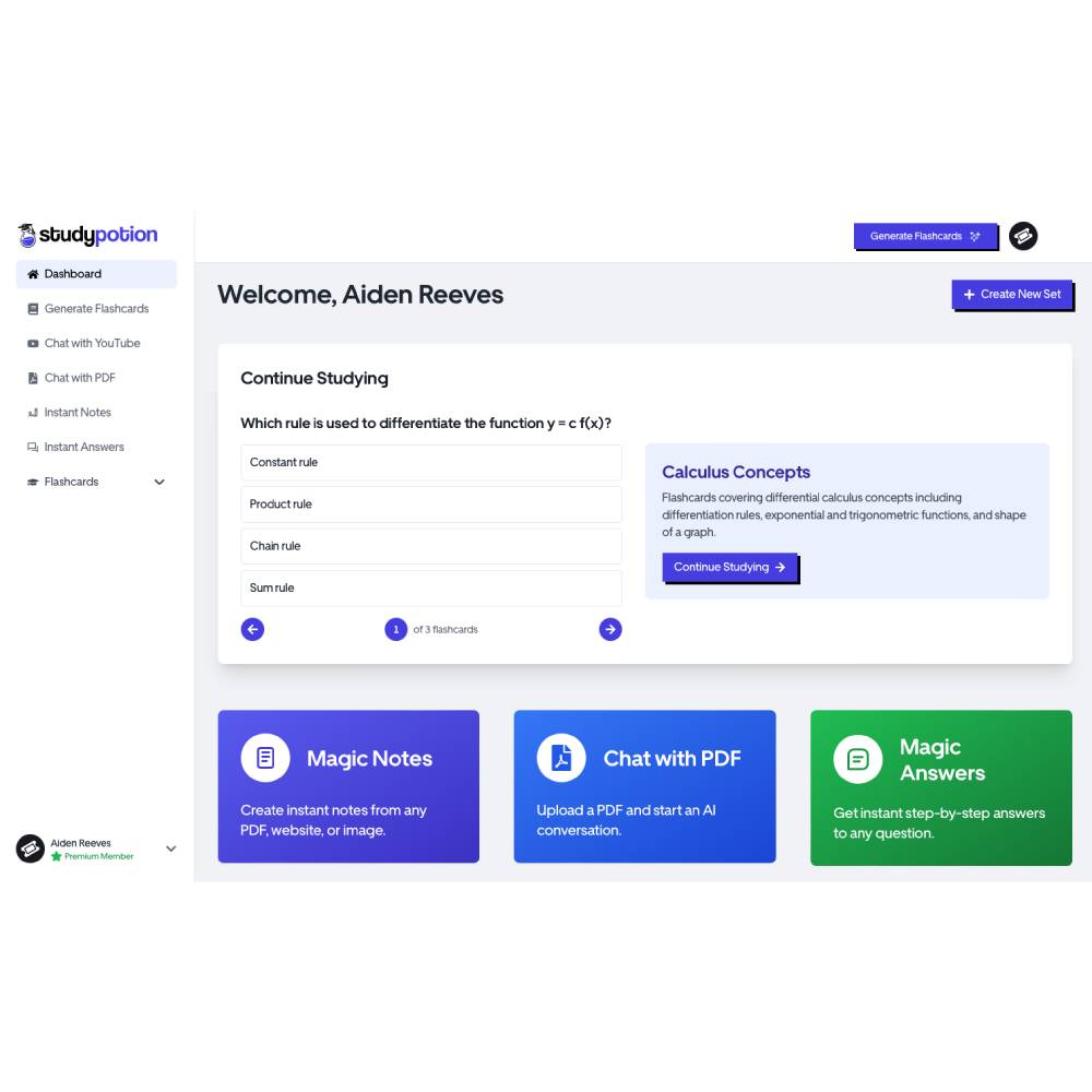 Study Potion AI — Intelligent Study Companion for Notes, Quizzes, and Revision