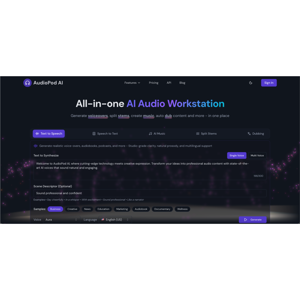 AudioPod AI – Advanced AI Audio Processing & Voice Tools