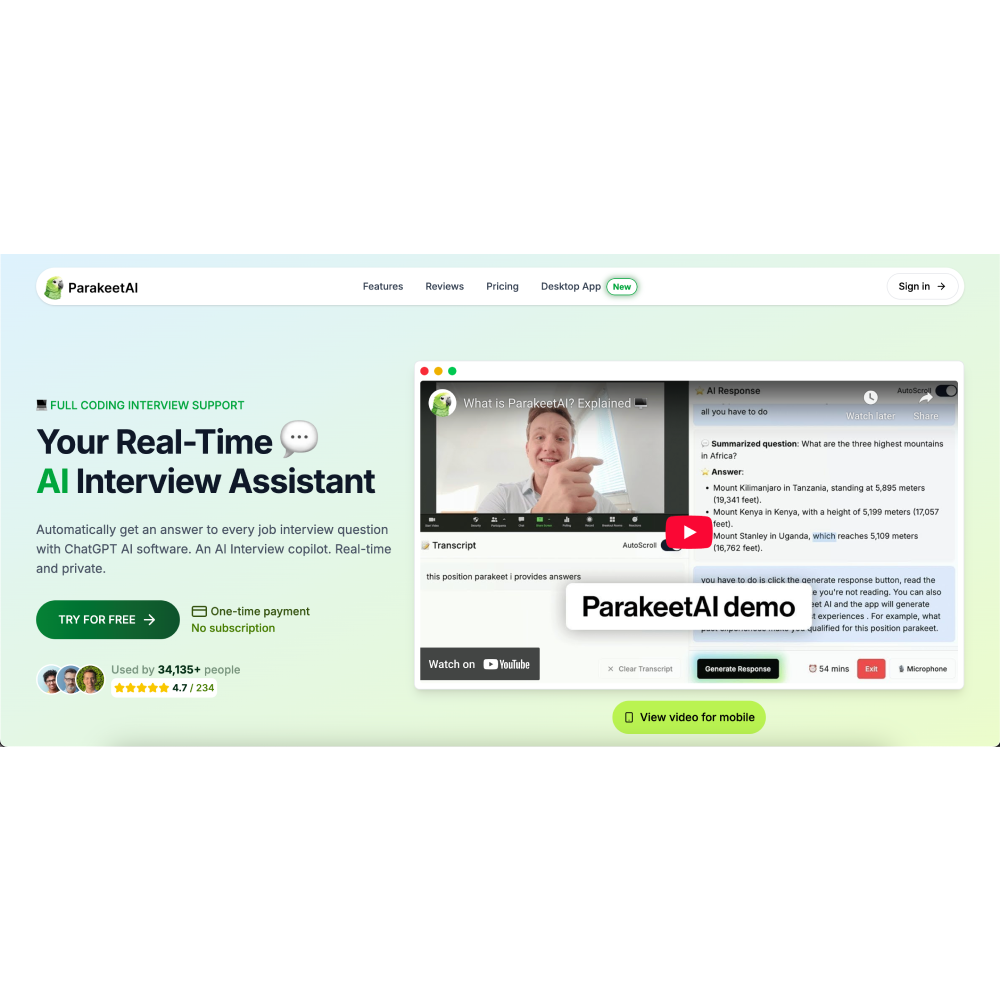 ParakeetAI – AI Interview Assistant for Real-Time Support