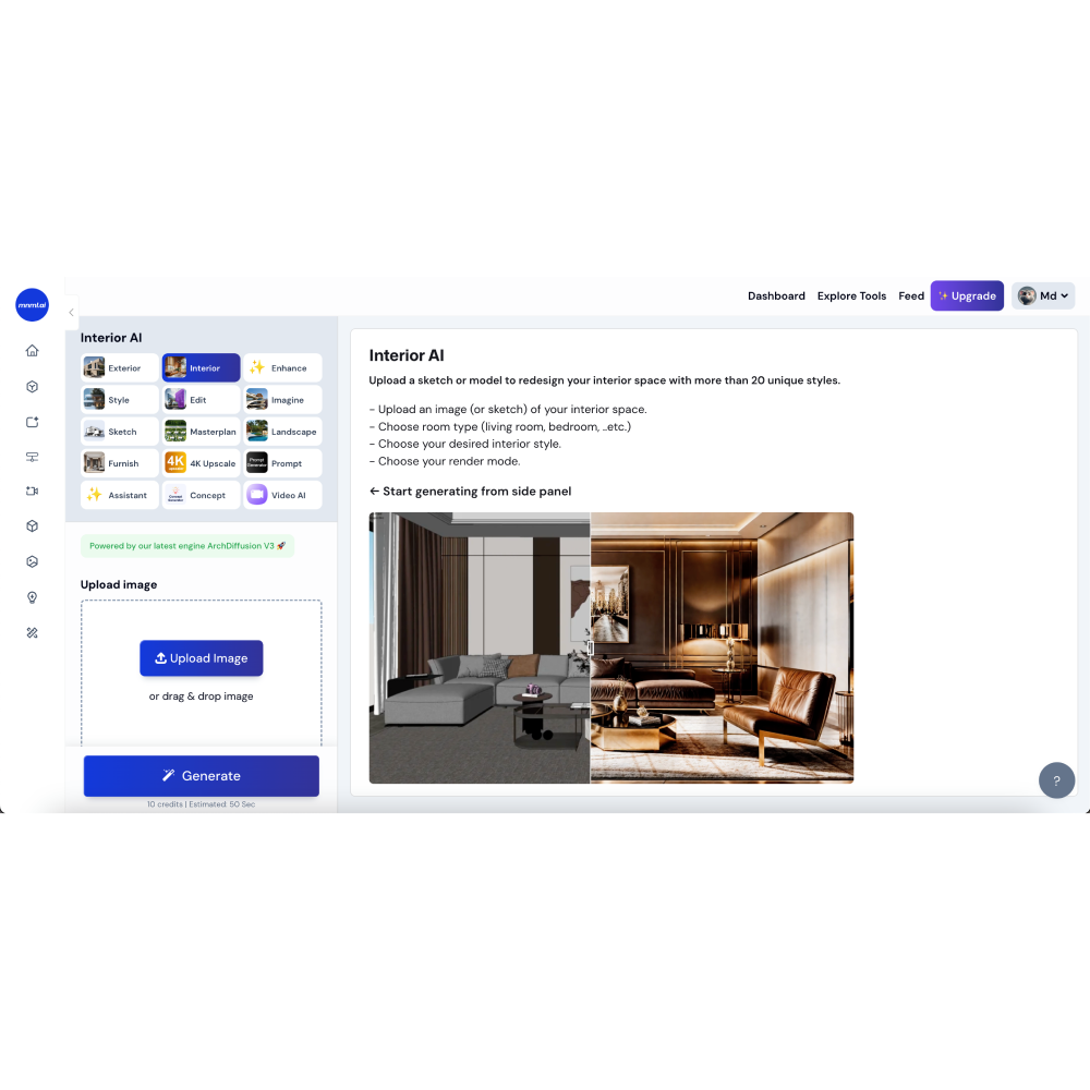 Interior AI by mnml – AI Interior & Architectural Rendering Tool