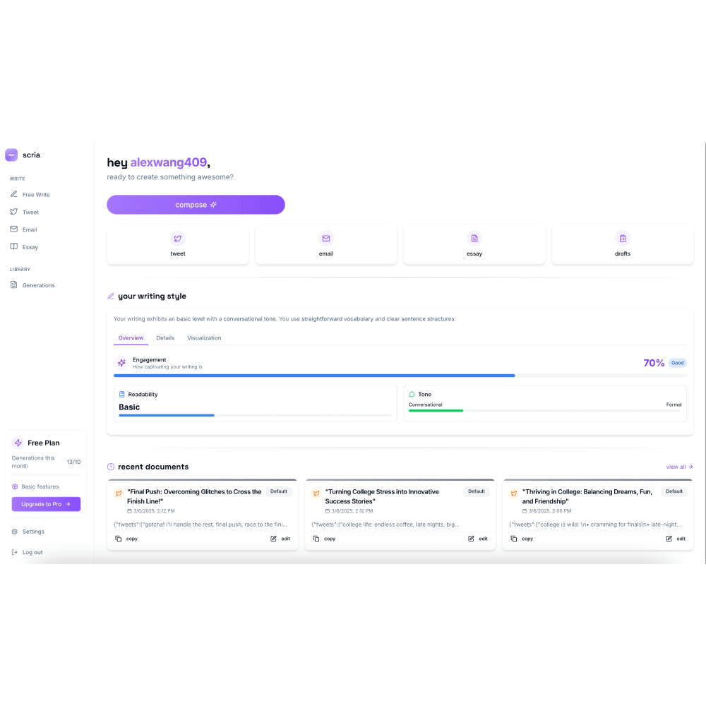 Scria AI – AI-Powered Writing & Social Media Content Generator